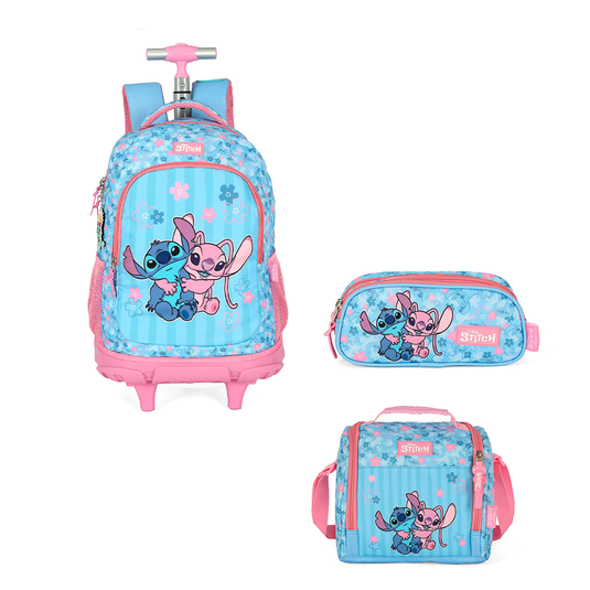 Kit Escolar de Rodinhas - Stitch e Angel