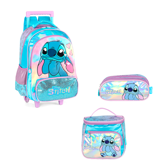 Kit Escolar de Rodinhas - Stitch Holográfico