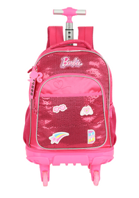 Mochila de Rodinhas 360 Média Juvenil de Costas LED Cetim Paetê Barbie
