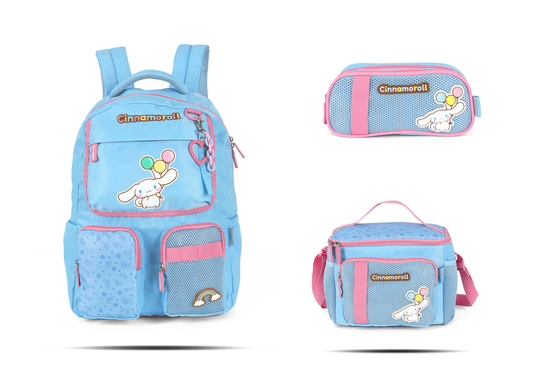 Kit Escolar Costas Juvenil Cinnamoroll Estojo Triplo - Azul
