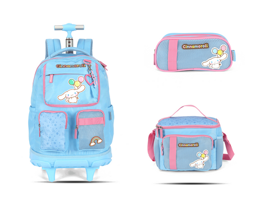 Kit Escolar Rodinha Juvenil Cinnamoroll Estojo Triplo - Azul
