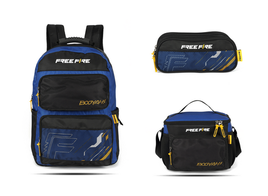 Kit Escolar Costas Juvenil Free Fire Estojo Triplo - Azul