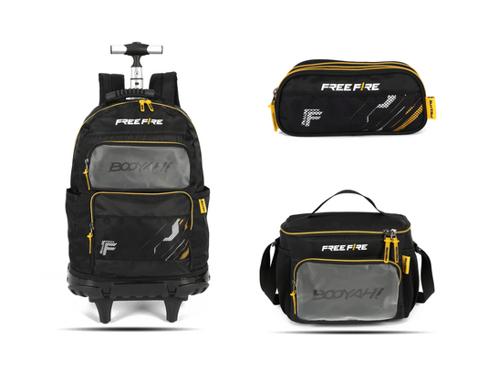 Kit Escolar Rodinha Juvenil Free Fire Estojo Triplo - Preto (MC50682FF)