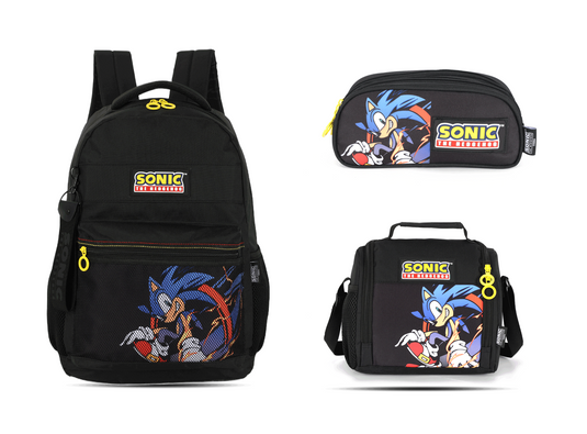 Kit Escolar Costas Juvenil Sonic Estojo Triplo - Preto (MS50721SO)