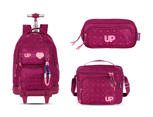 Kit Escolar Rodinha Juvenil Up4you Estojo Duplo - Pink