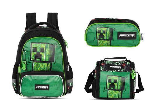 Kit Escolar Costas Infantil Minecraft Estojo Triplo - Verde (IS43731MC)