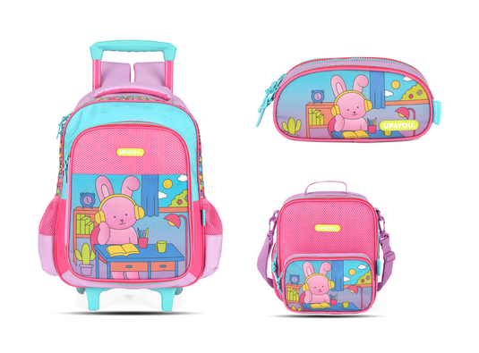 Kit Escolar Rodinha Infantil Coelhinho Estojo Triplo - Roxo