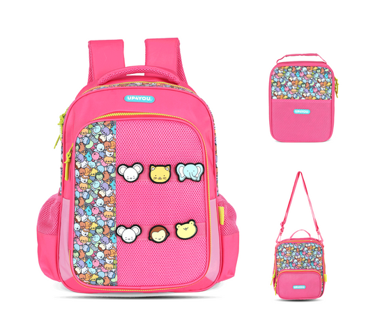 Kit Escolar Costas Infantil Bichinhos Estojo Box - Pink