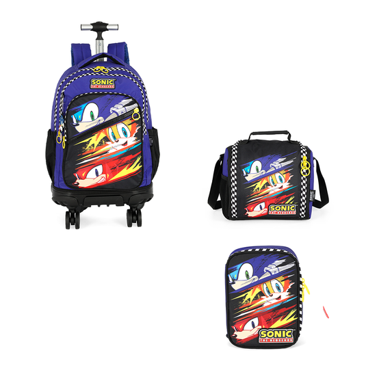 Kit Escolar de Rodinhas - Sonic com Chaveiro
