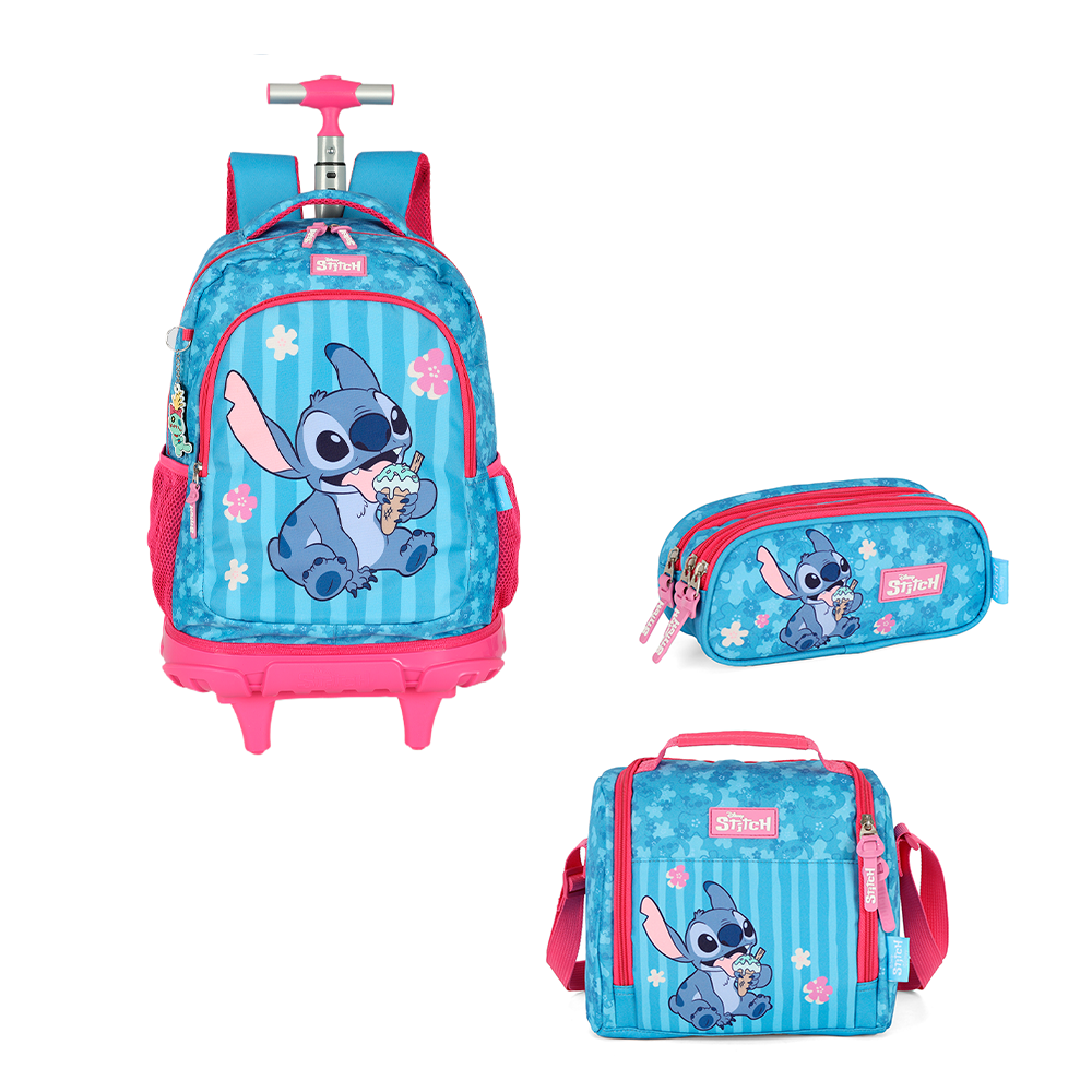 Kit Escolar de Rodinhas - Stitch e Angel