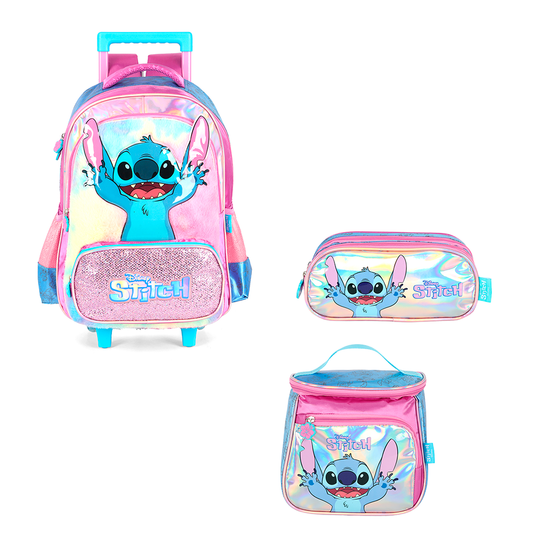 Kit Escolar de Rodinhas - Stitch Holográfico
