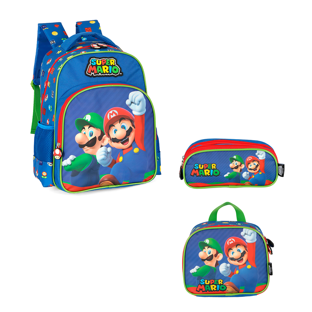 Kit escolar de costas - Super Mário Infantil
