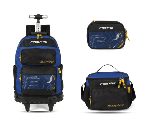 Kit Escolar Rodinha Juvenil Free Fire Estojo Box - Azul