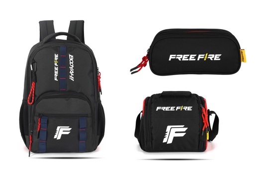 Kit Escolar Costas Juvenil Free Fire Estojo Triplo - Preto (MS50686FF)