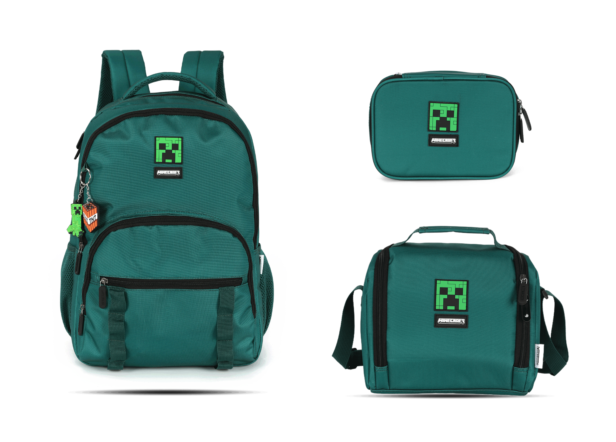 Kit Escolar Costas Juvenil Minecraft Estojo Box - Verde