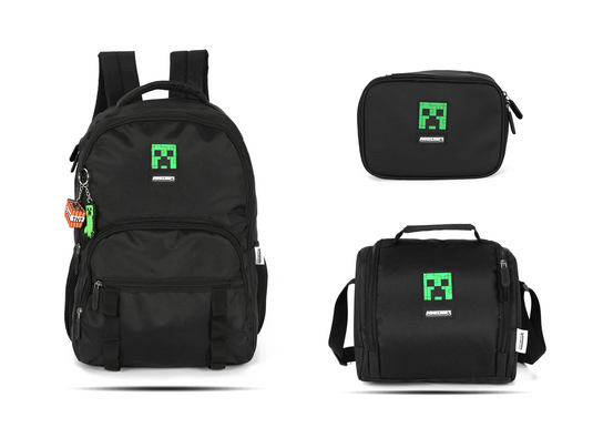 Kit Escolar Costas Juvenil Minecraft Estojo Box - Preto