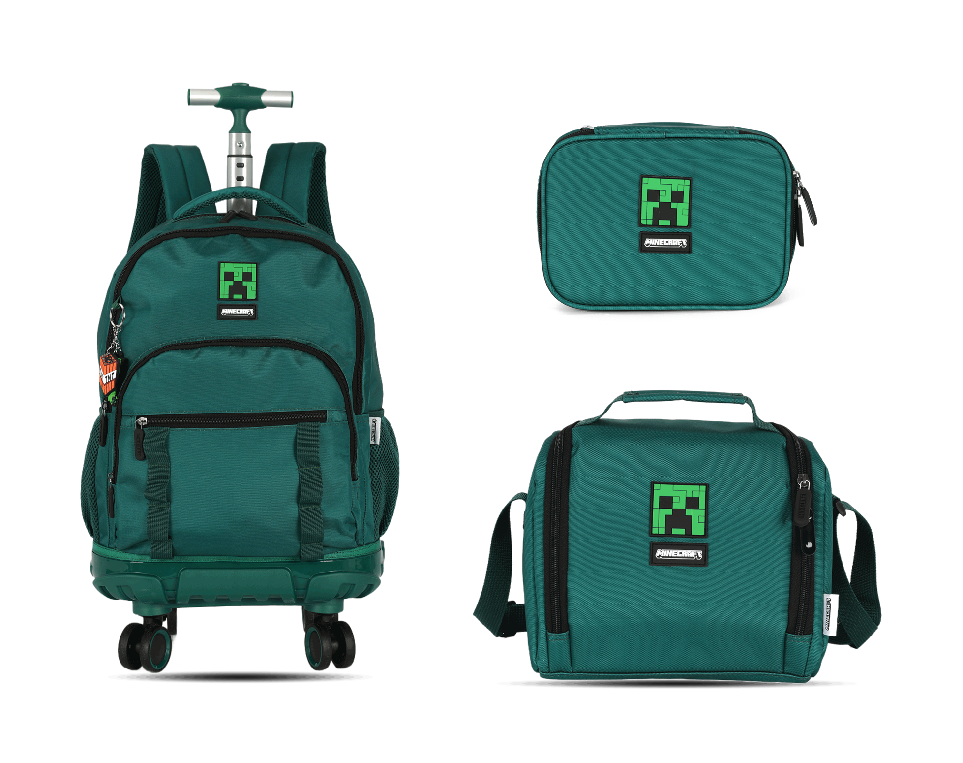 Kit Escolar Rodinha Juvenil Minecraft Estojo Box - Verde
