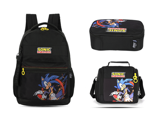 Kit Escolar Costas Juvenil Sonic Estojo Box - Preto (MS50721SO)