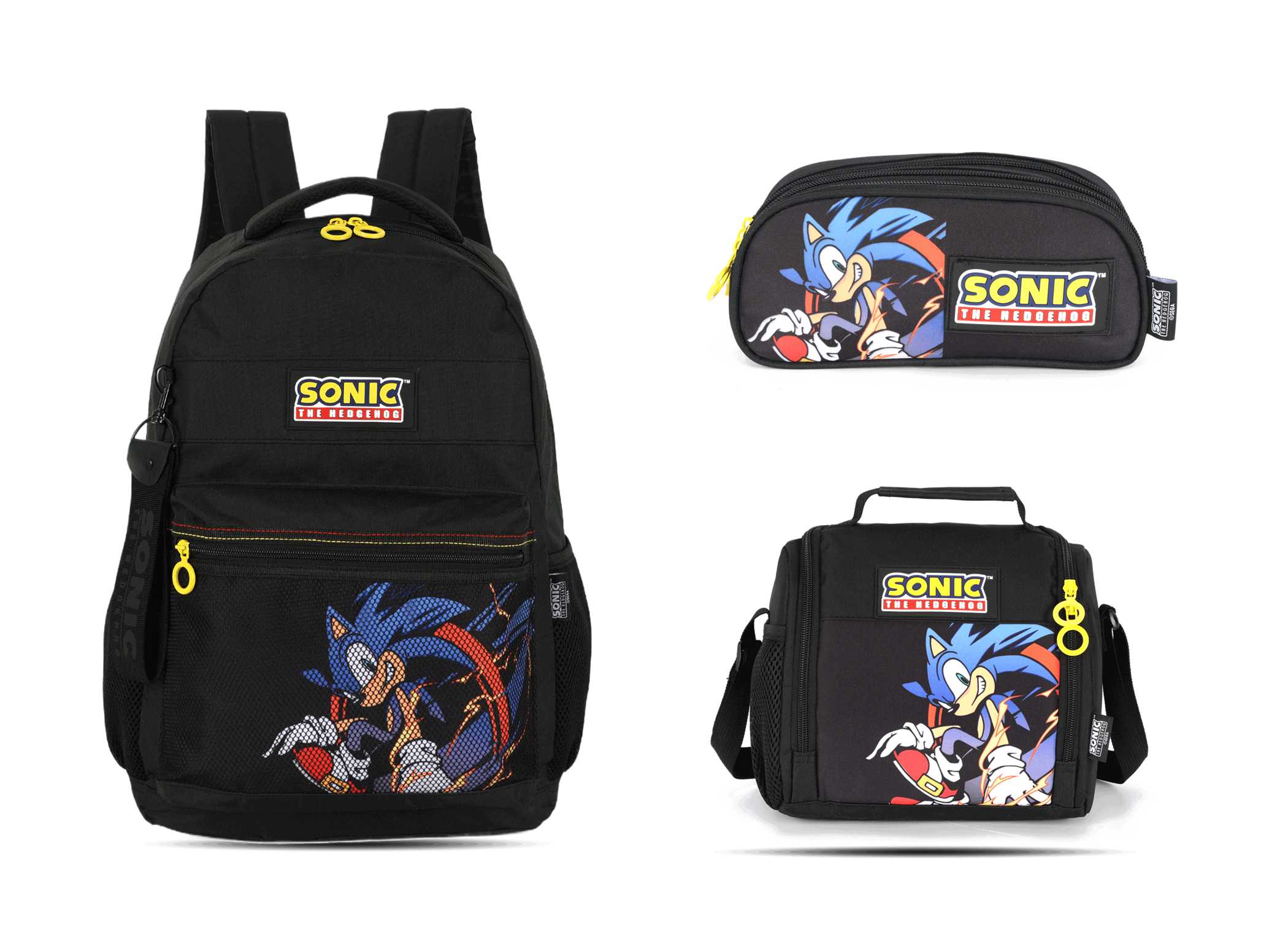 Kit Escolar Costas Juvenil Sonic Estojo Triplo - Preto (MS50721SO)