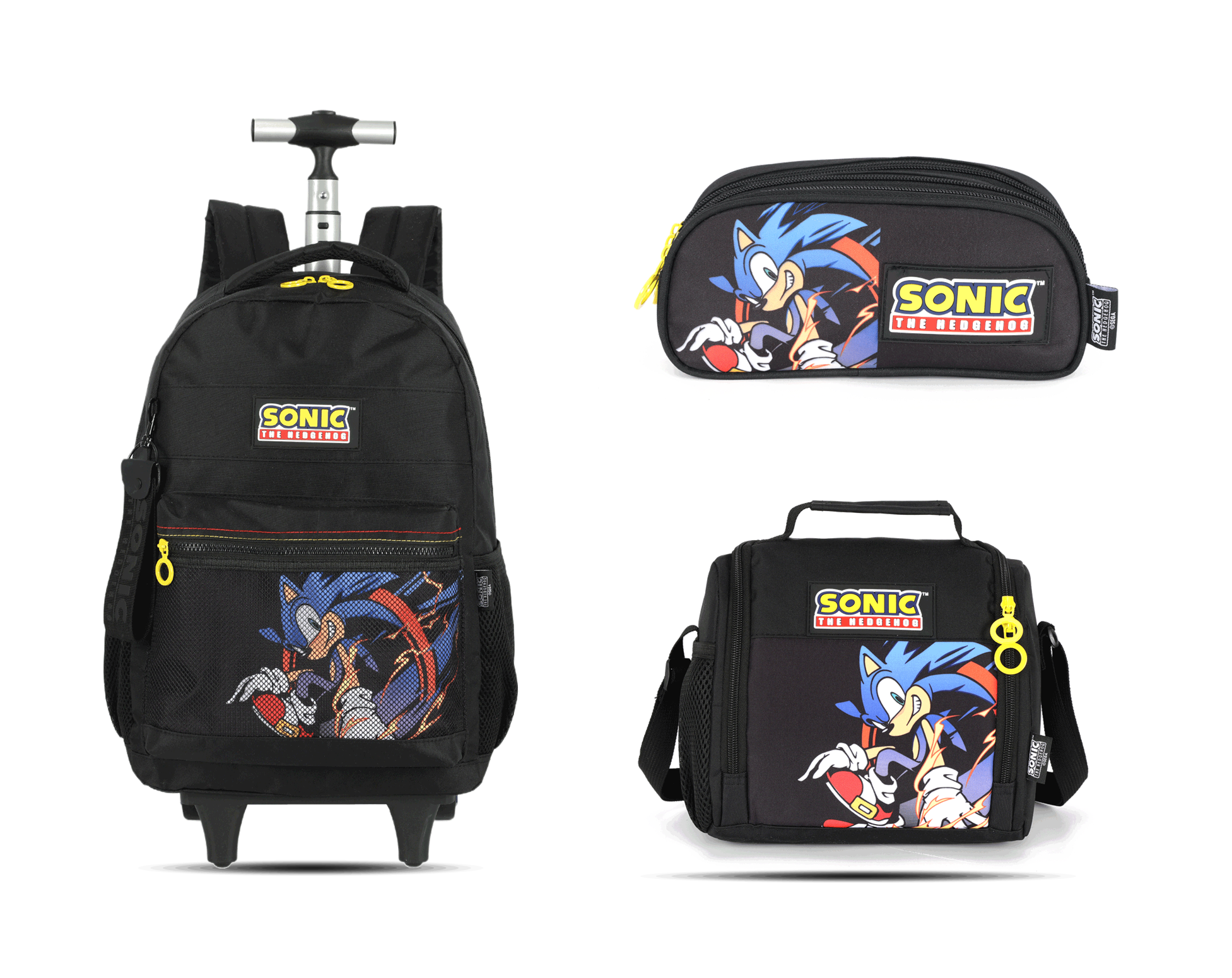 Kit Escolar Rodinha Juvenil Sonic Estojo Triplo - Preto (MC50722SO)