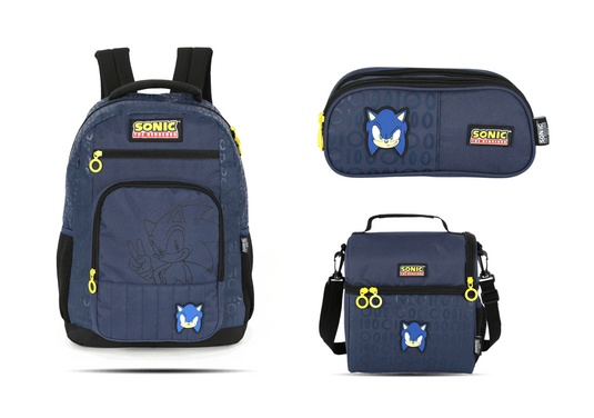 Kit Escolar Costas Juvenil Sonic Estojo Triplo - Azul (MS50741SO)