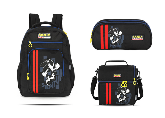 Kit Escolar Costas Juvenil Sonic Estojo Triplo - Preto (MS50741SO)
