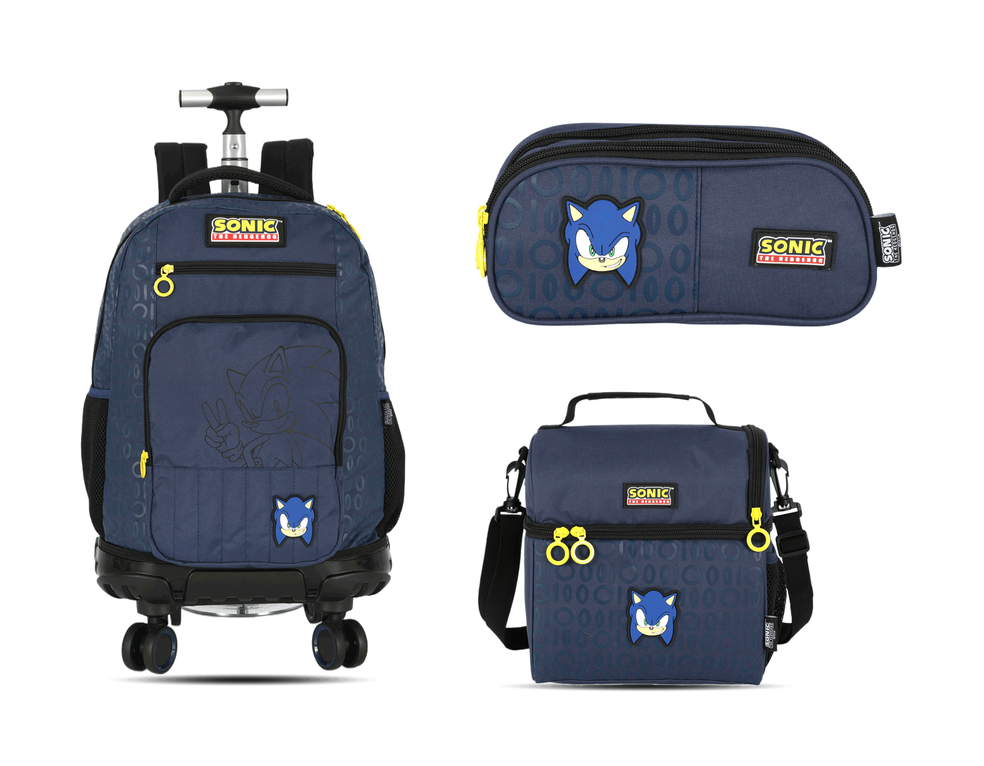 Kit Escolar Rodinha Juvenil Sonic Estojo Triplo - Azul (MC50742SO)