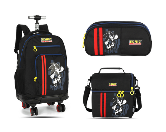 Kit Escolar Rodinha Juvenil Sonic Estojo Triplo - Preto (MC50742SO)