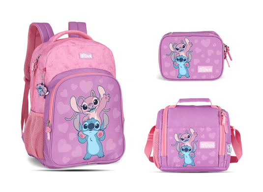 Kit Escolar Costas Juvenil Stitch Estojo Box - Rosa