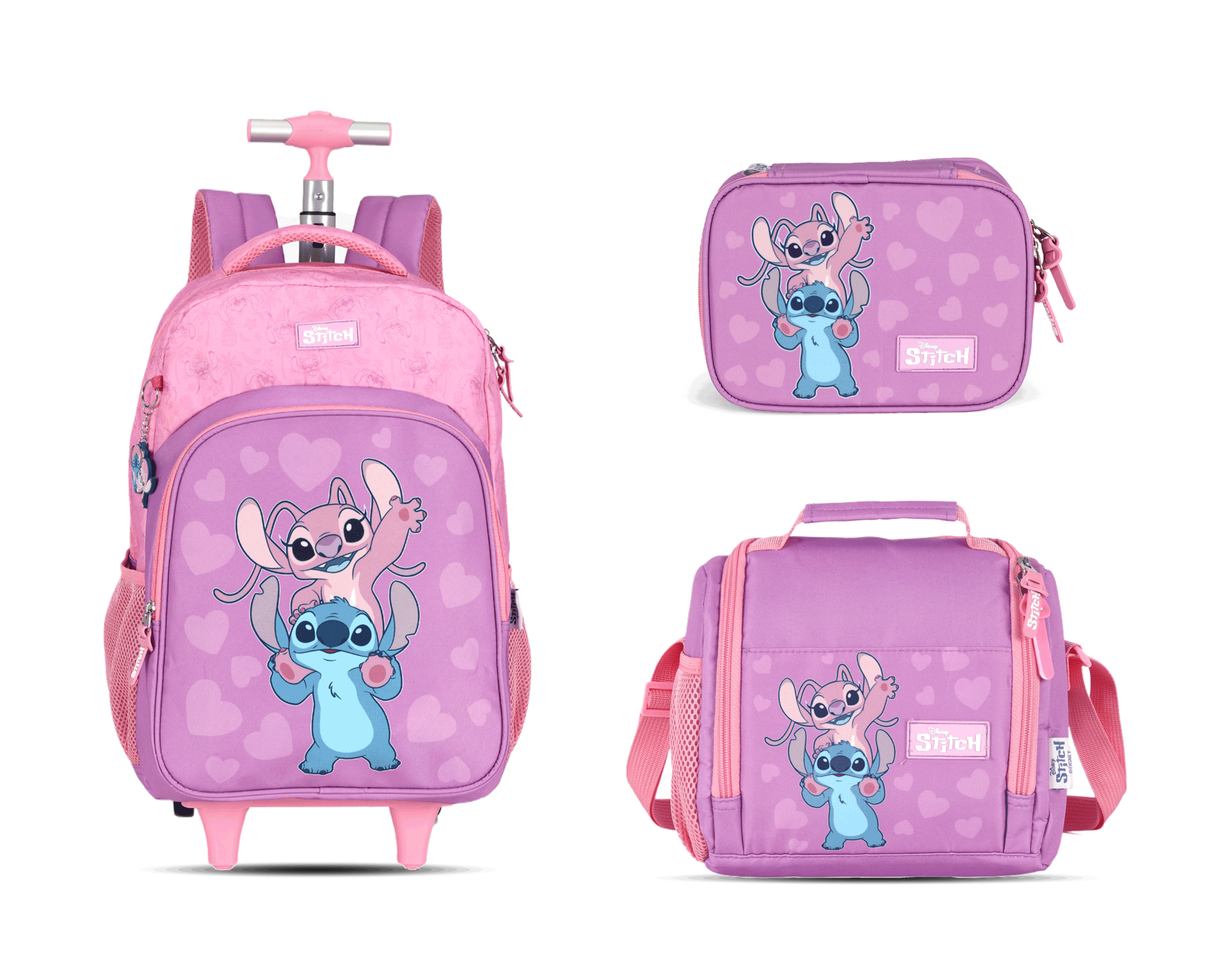 Kit Escolar Rodinha Juvenil Stitch Estojo Box - Rosa