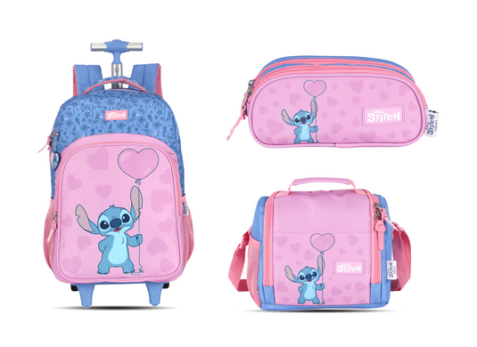 Kit Escolar Rodinha Juvenil Stitch Estojo Triplo - Azul (MC50912SC)