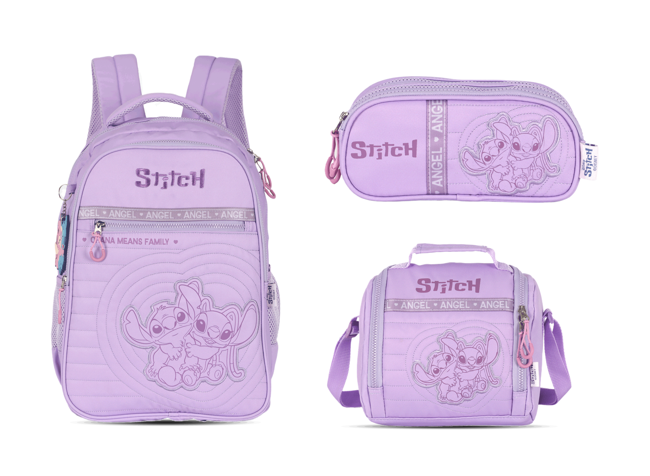 Kit Escolar Costas Juvenil Stitch Estojo Triplo - Violeta