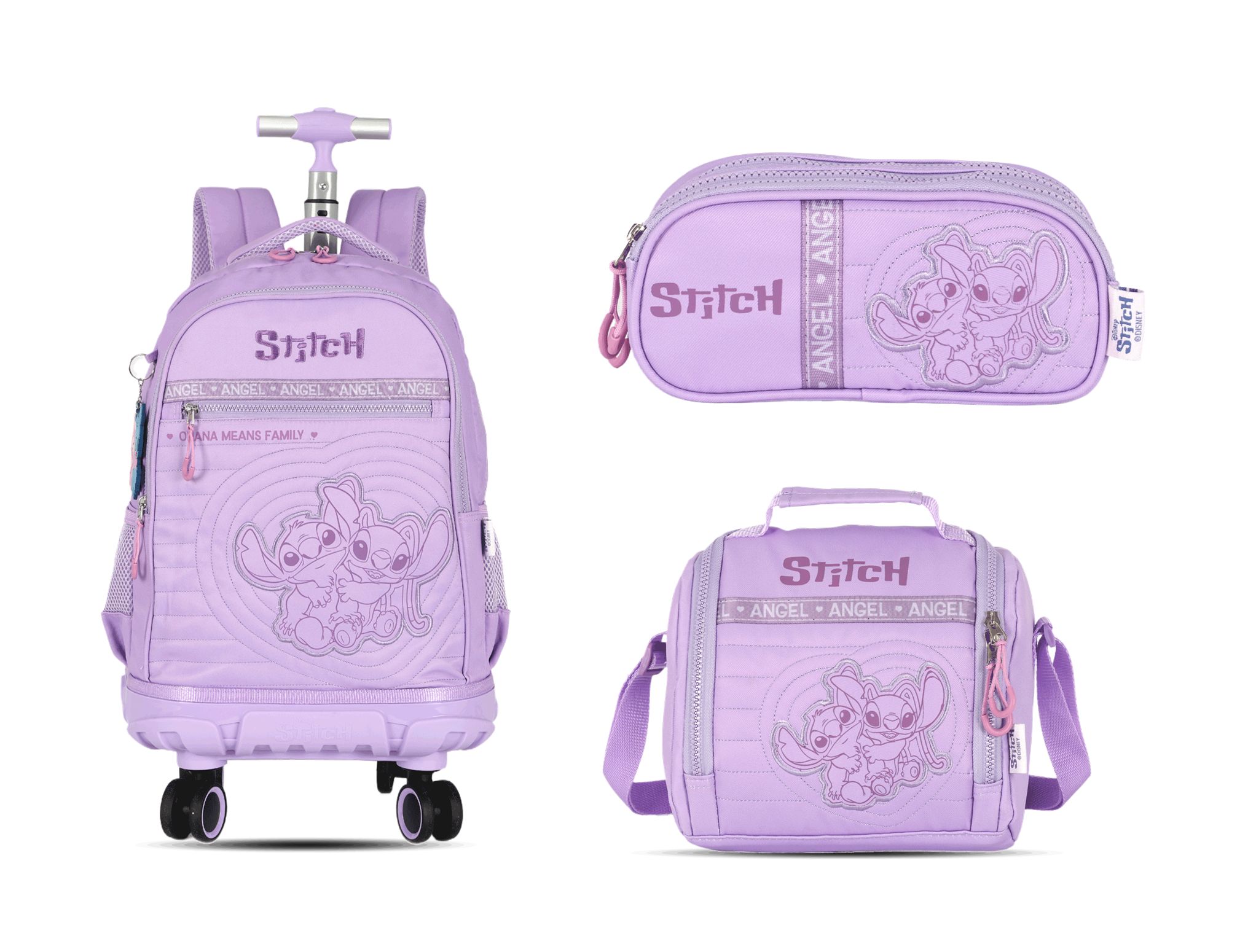 Kit Escolar Rodinha Juvenil Stitch Estojo Triplo - Violeta