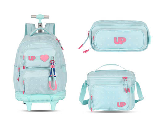 Kit Escolar Rodinha Juvenil Up4you Estojo Duplo - Turquesa