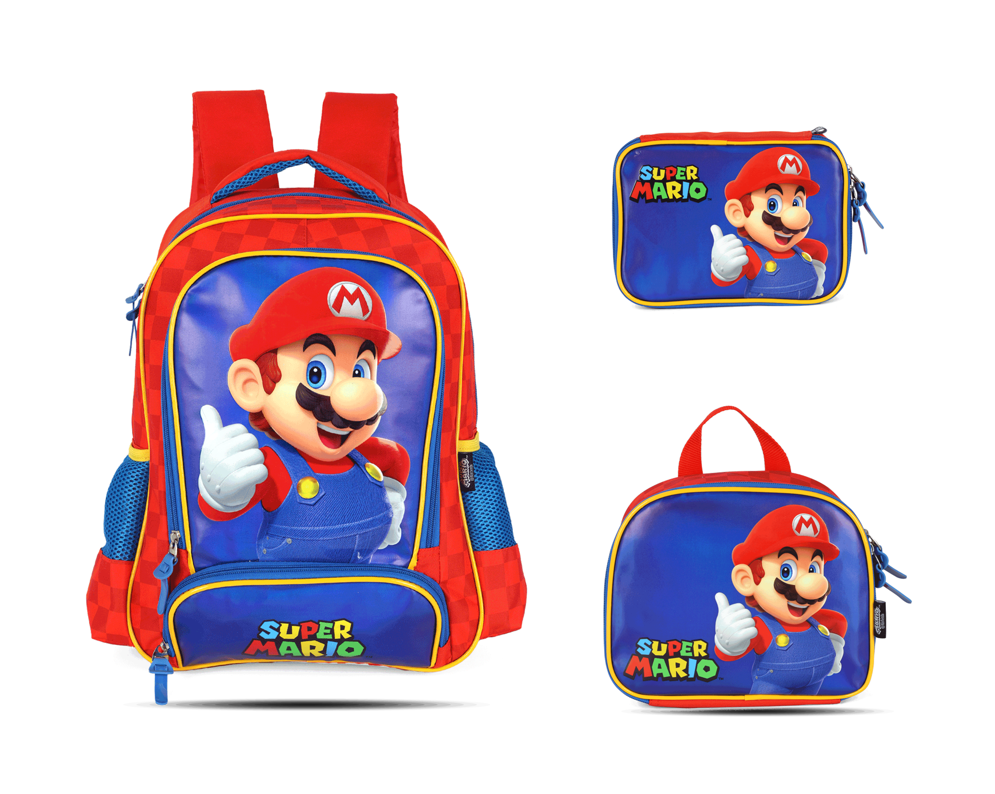 Kit Escolar Costas Infantil Super Mario Estojo Box - Vermelho