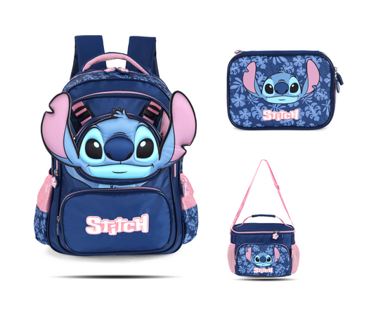 Kit Escolar Costas Infantil Stitch Estojo Box - Azul