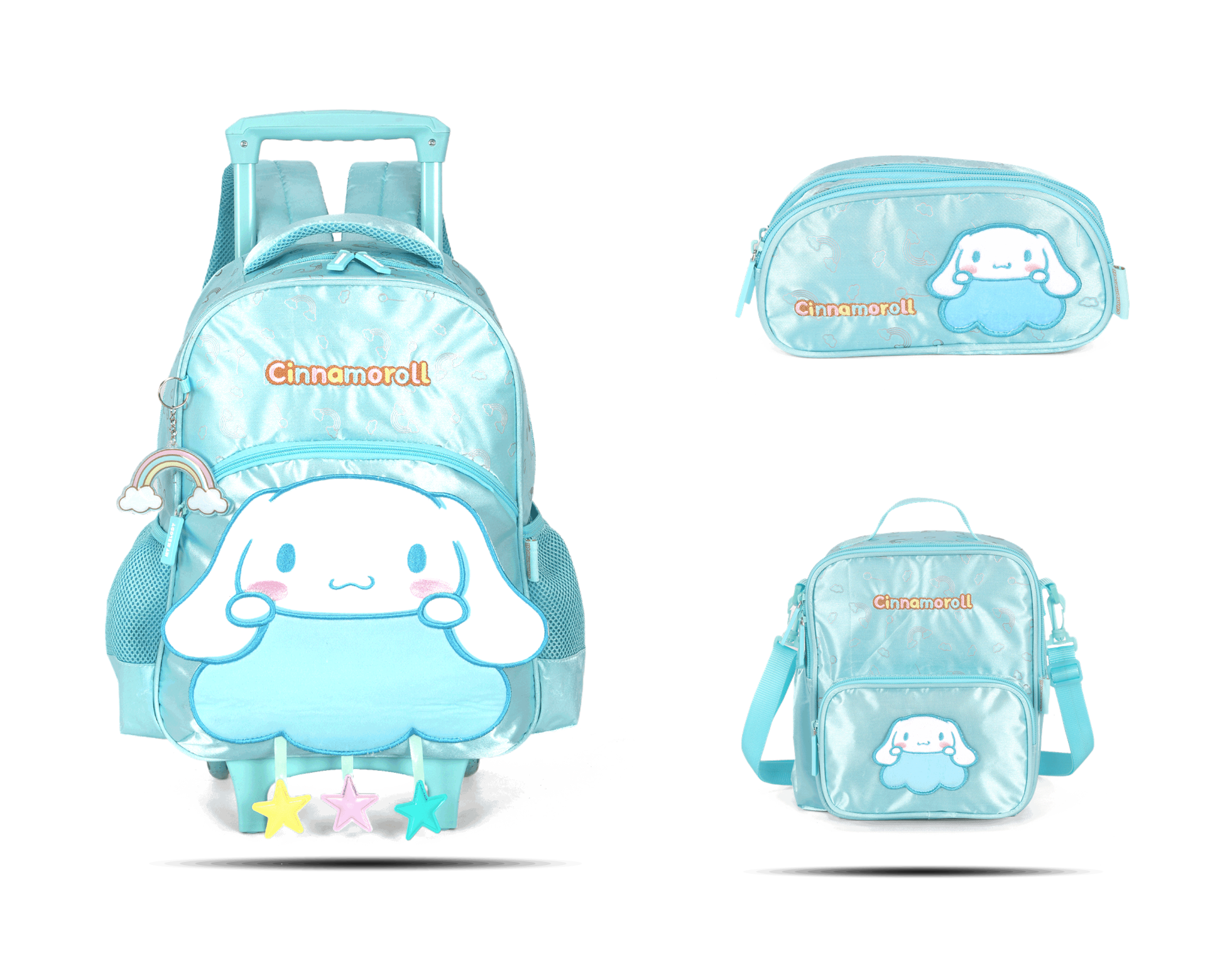 Kit Escolar Rodinha Infantil Cinnamoroll Estojo Duplo - Azul