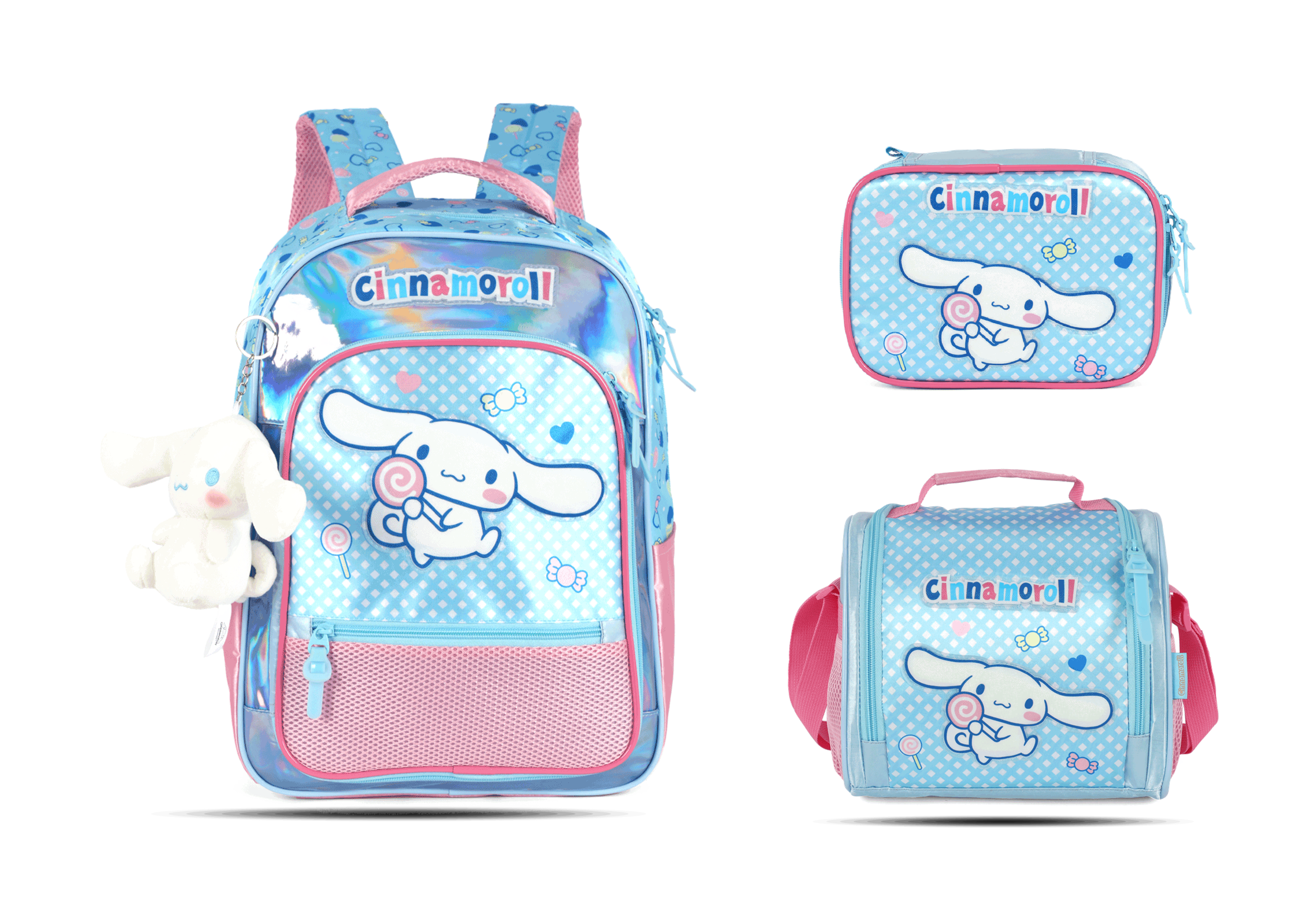 Kit Escolar Costas Infantil Cinnamoroll Holográfico Estojo Box - Azul