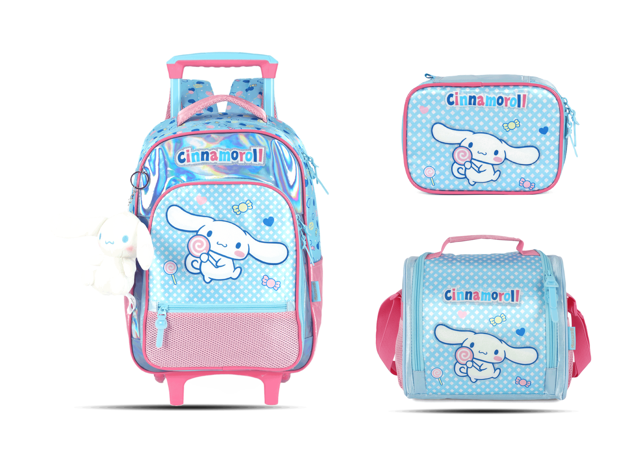 Kit Escolar Rodinha Infantil Cinnamoroll Holográfico Estojo Box - Azul