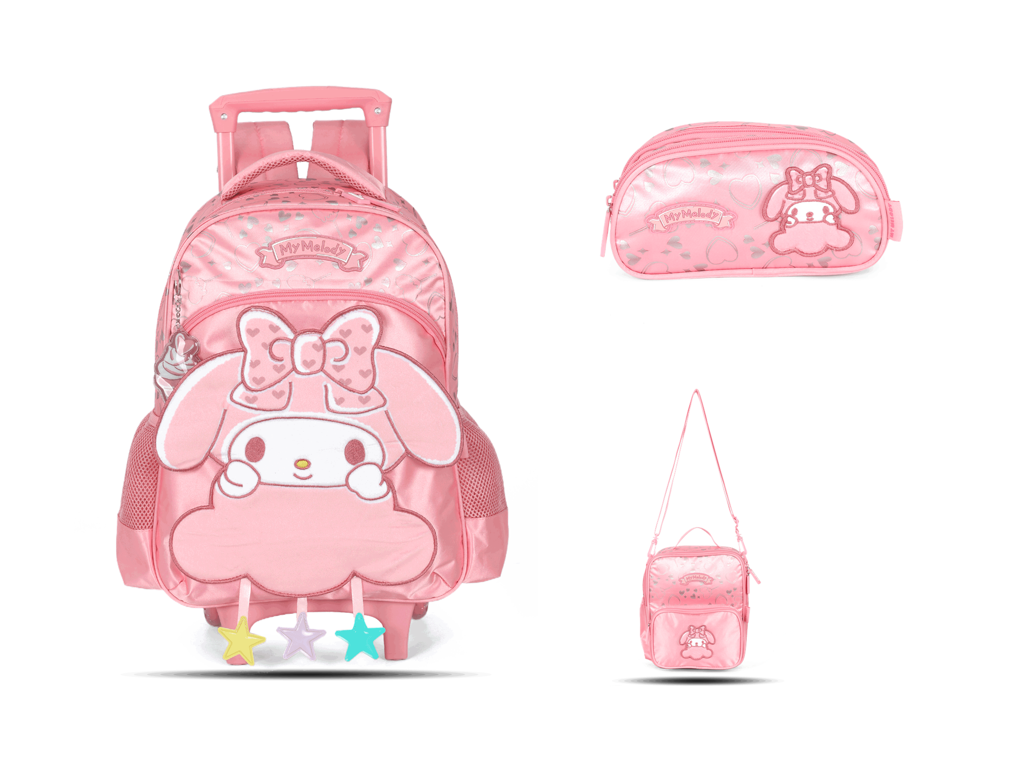Kit Escolar Rodinha Infantil My Melody Estojo Duplo - Rosa