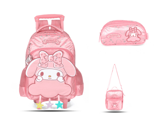 Kit Escolar Rodinha Infantil My Melody Estojo Duplo - Rosa