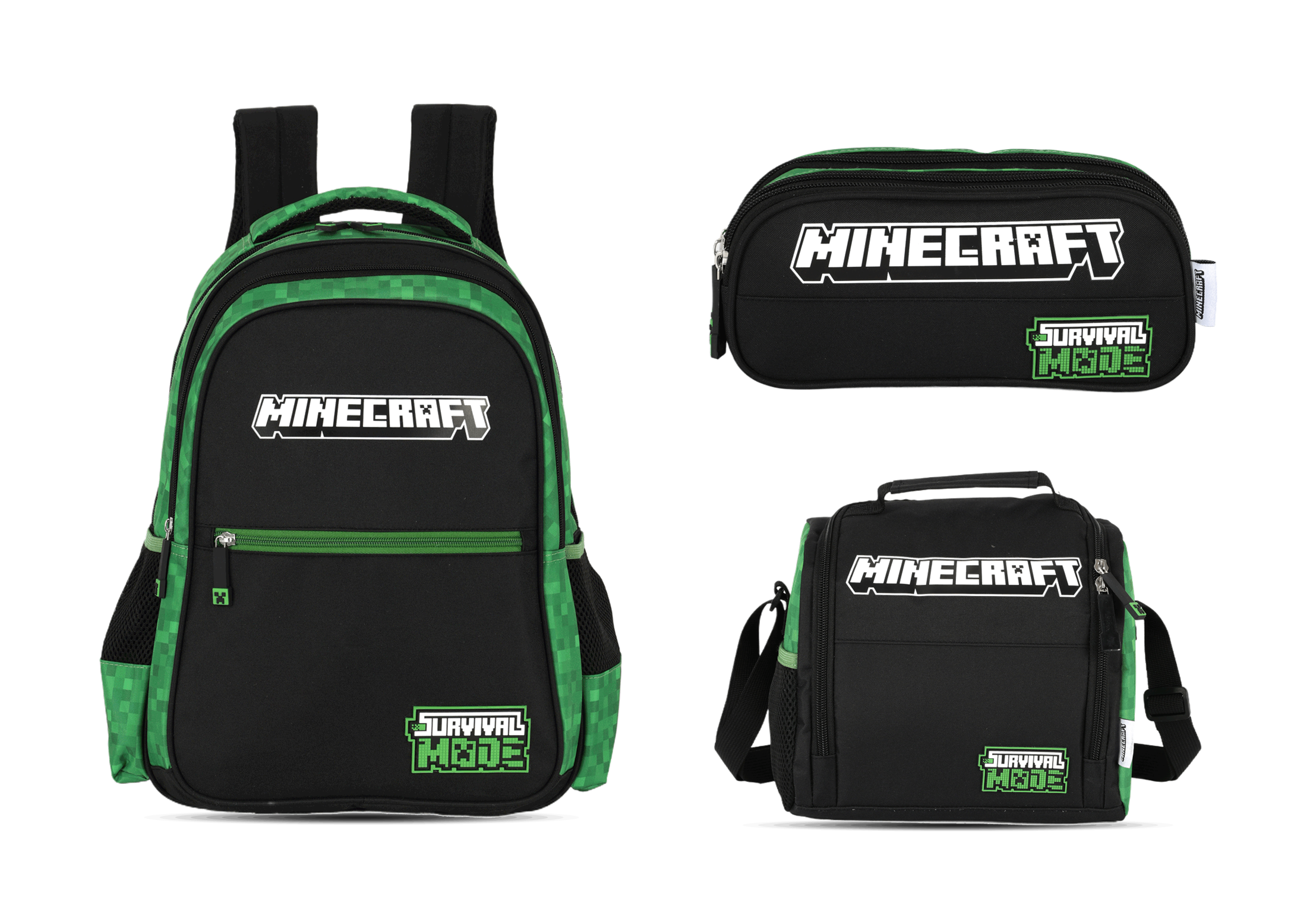 Kit Escolar Costas Infantil Minecraft Estojo Triplo - Preto (IS43721MC)