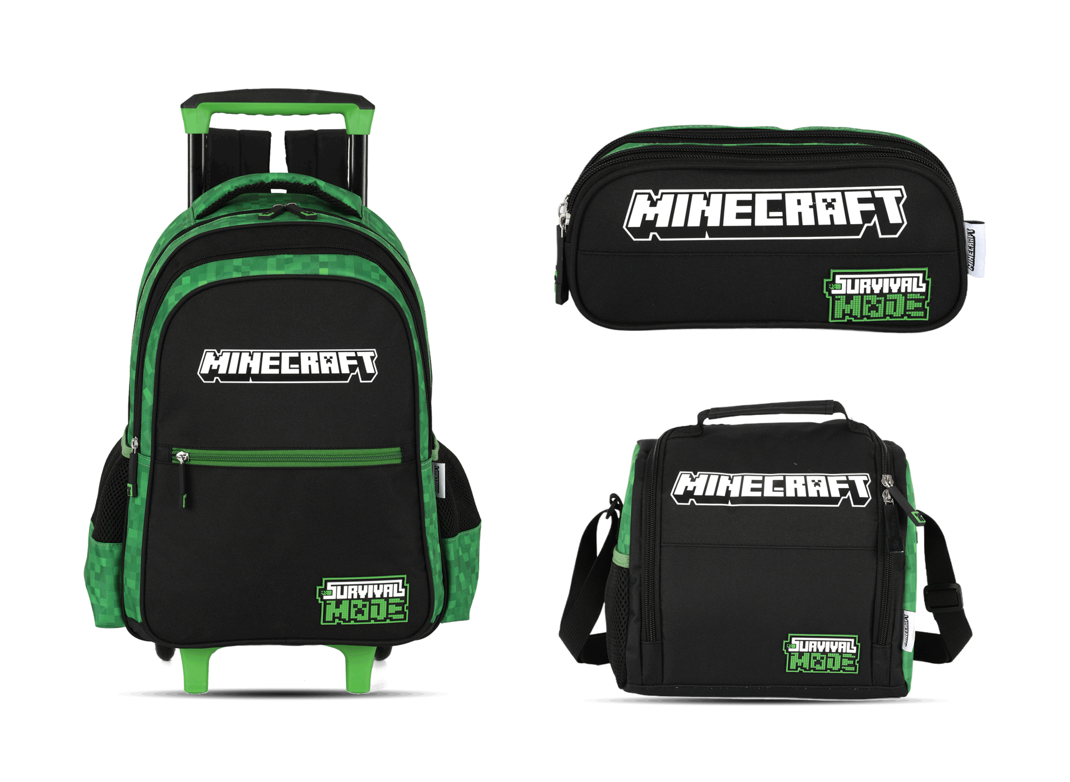 Kit Escolar Rodinha Infantil Minecraft Estojo Triplo - Preto (IC43722MC)
