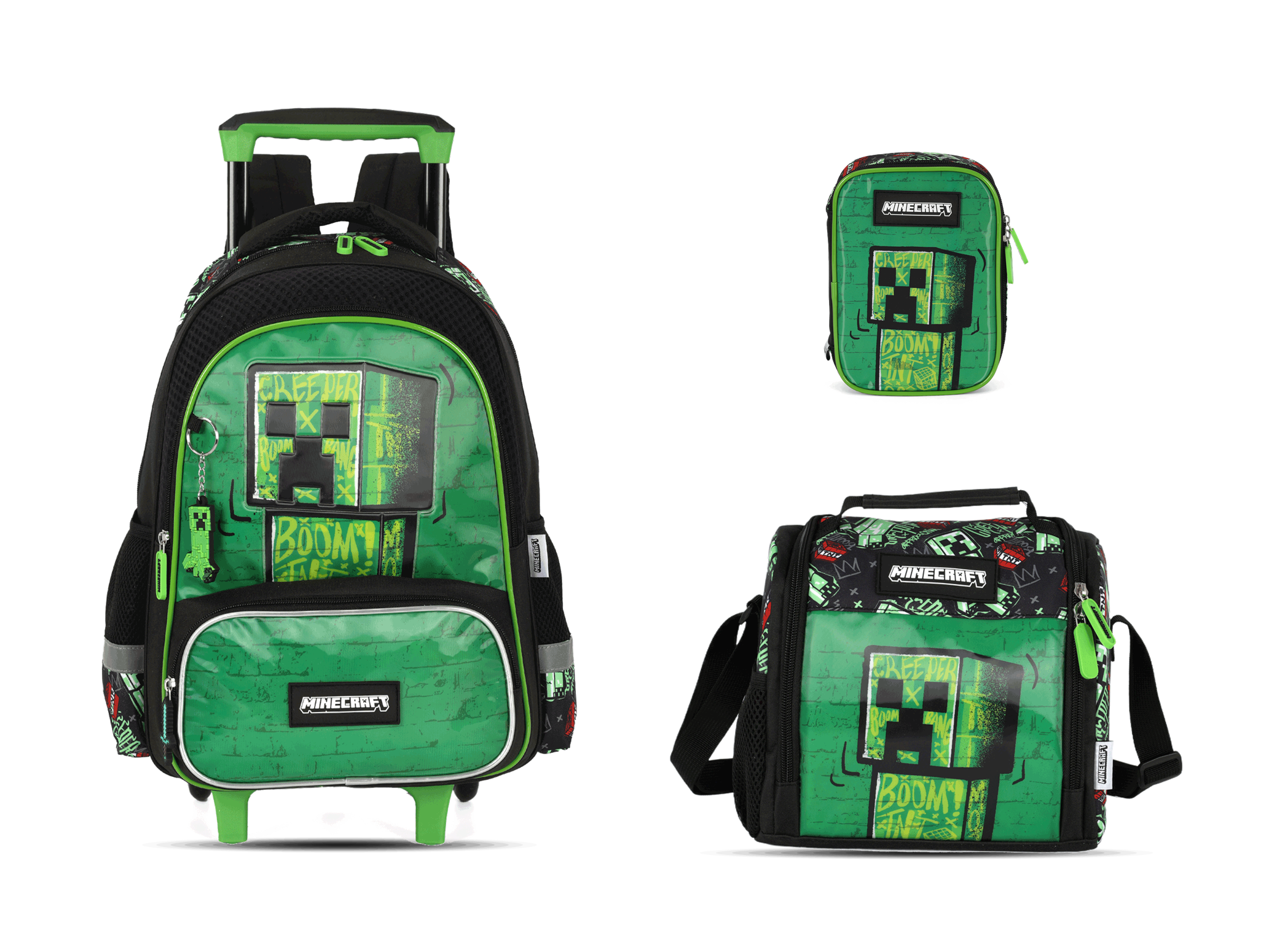 Kit Escolar Rodinha Infantil Minecraft Estojo Box - Verde (IC43732MC)