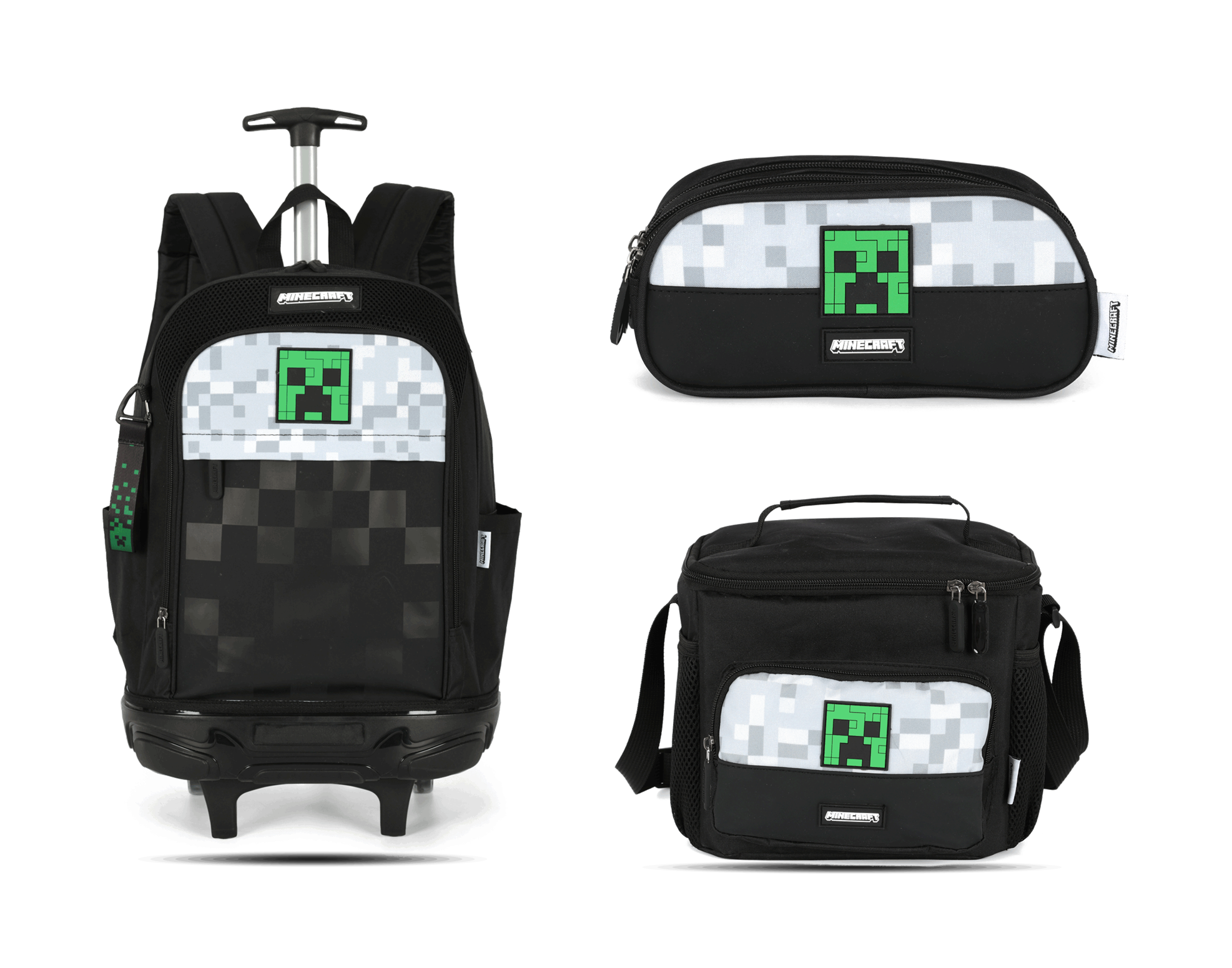 Kit Escolar Rodinha Infantil Minecraft Estojo Triplo - Preto (IC43742MC)