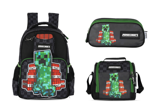 Kit Escolar Costas Infantil Minecraft Estojo Triplo - Preto (IS43751MC)