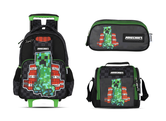 Kit Escolar Rodinha Infantil Minecraft Estojo Triplo - Preto (IC43752MC)