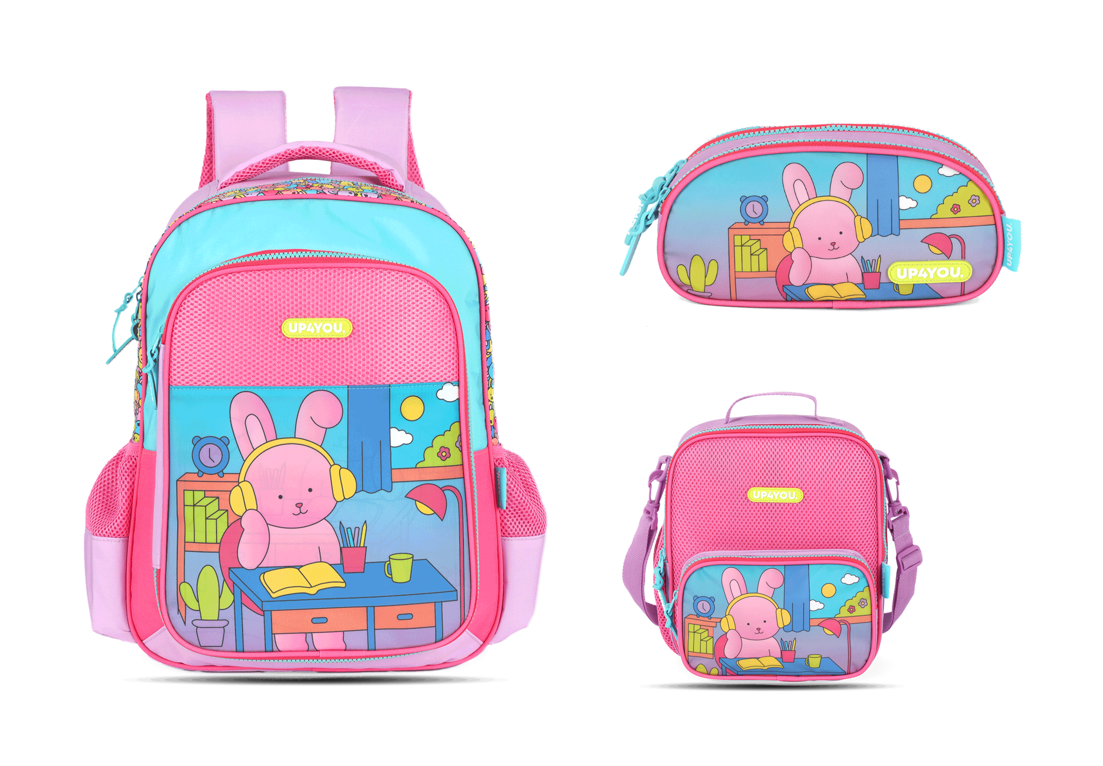 Kit Escolar Costas Infantil Coelhinho Estojo Triplo - Roxo