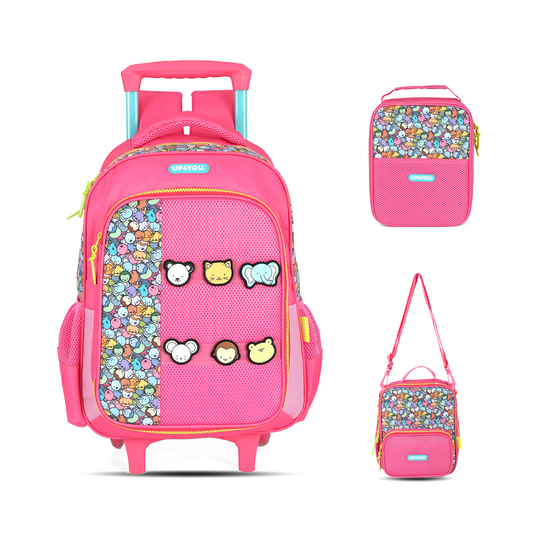 Kit Escolar Rodinha Infantil Bichinhos Estojo Box - Pink