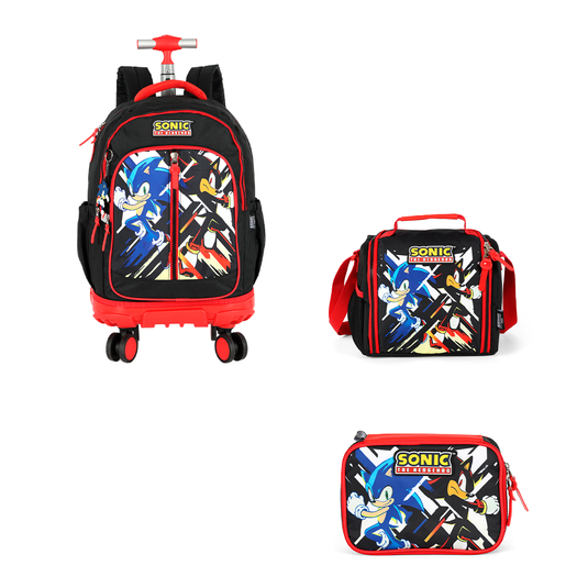Kit Escolar de Rodinhas - Sonic com Chaveiro